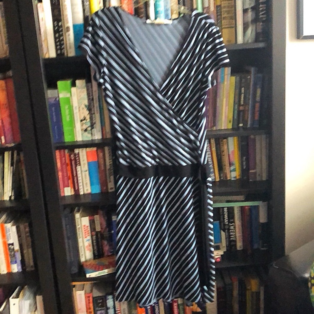 Max Studio Black and Blue Drop-Waist Dress